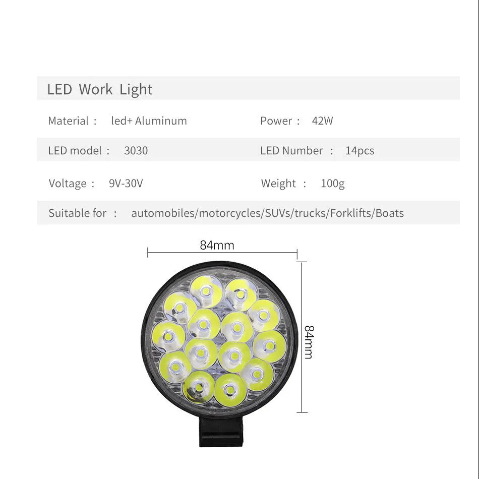 White mini round LED work light with aluminium housing for vehicle and machinery applications