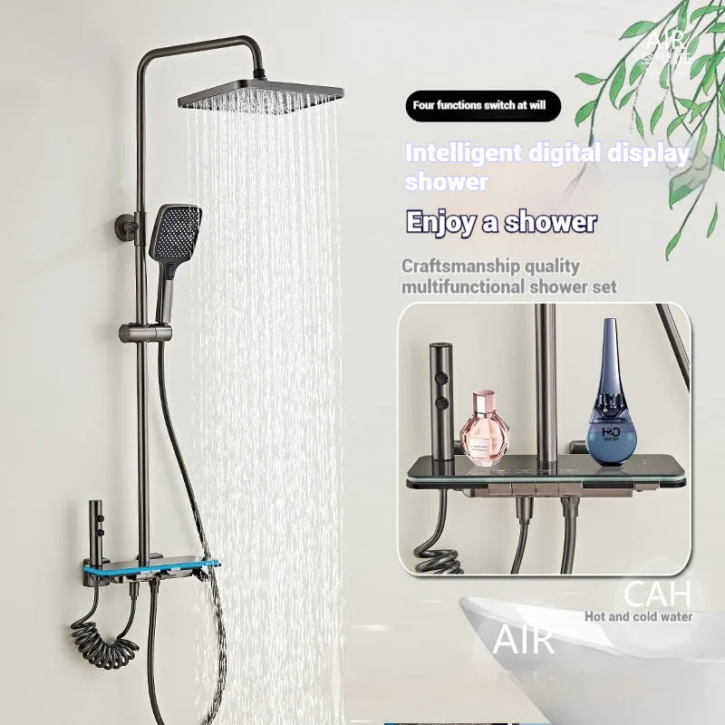 Aluminium digital display shower head set with concealed installation and temperature control