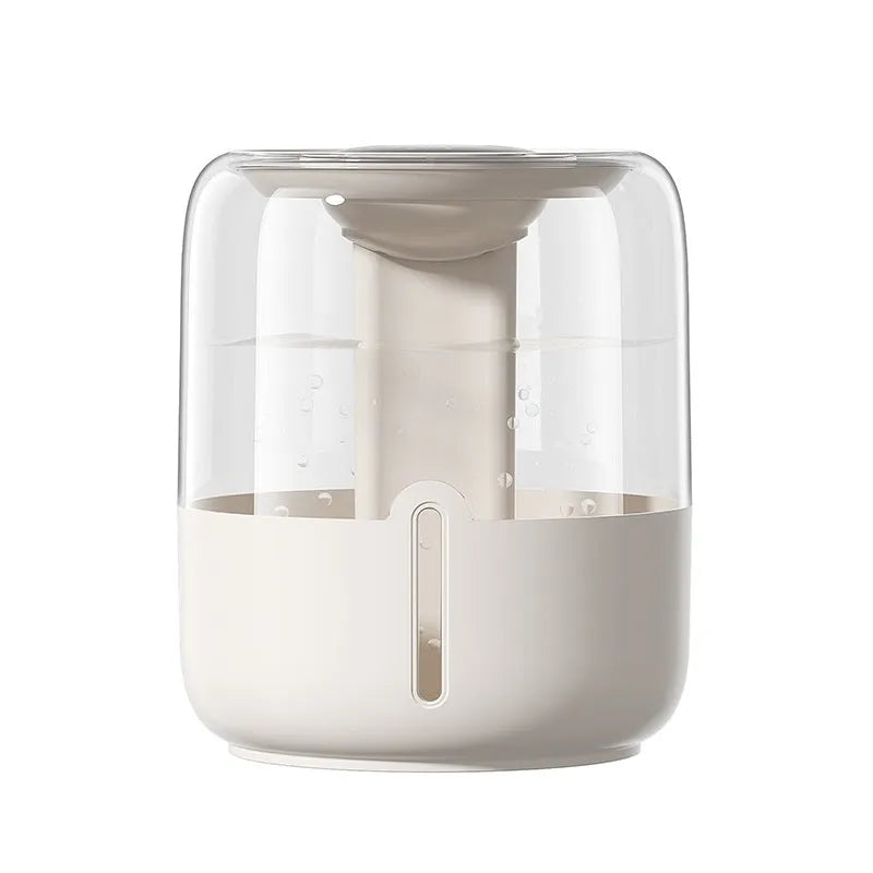 Beige plastic USB humidifier with dual spray nozzles, humidity display, and night light