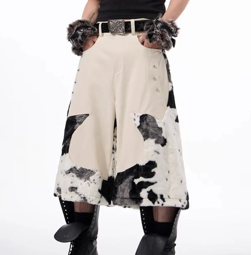 Stitching milk fibre fur cropped pants with personalised pattern options in fashionable city style