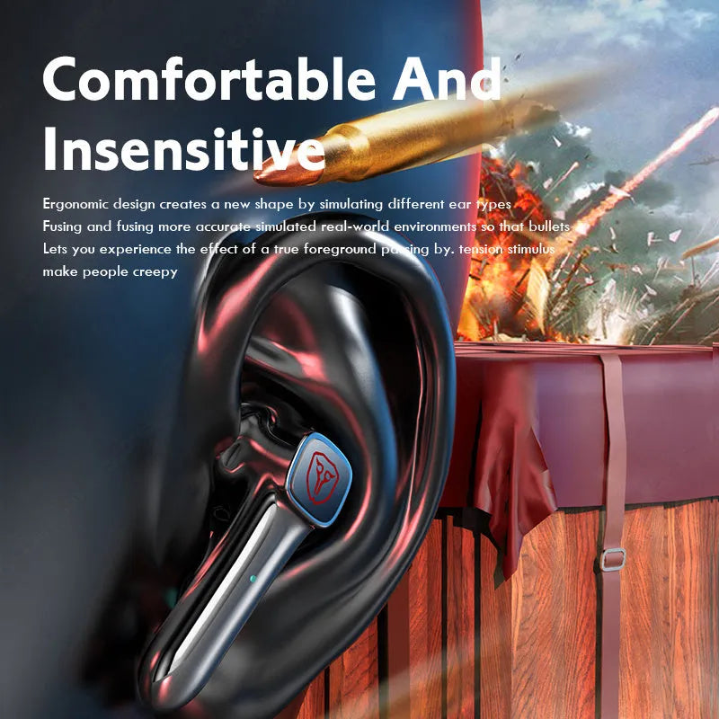 Wireless gaming headset with minimalist design showing dimensions and Bluetooth connectivity