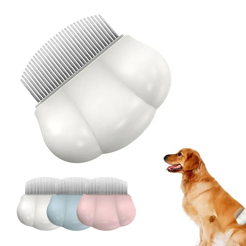 Dog grooming comb plastic hair removal comb with round teeth and anti-slip handle in cream white