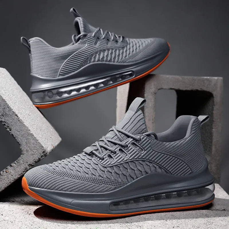 Men's black mesh running shoes with low top design and round toe for universal sports activities