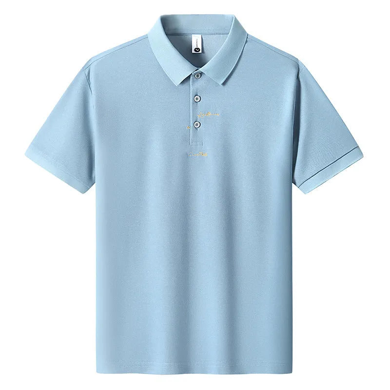 Men's loose fit cotton T-shirt on a hanger, shown in sky blue colour with short sleeves.