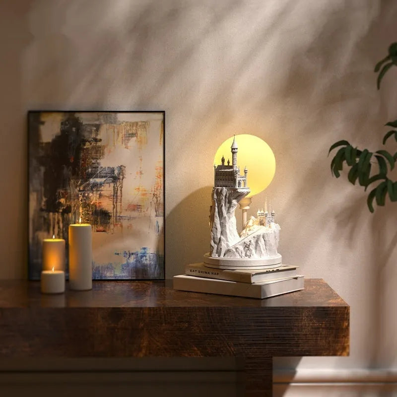 White composite gypsum table lamp with plug-in cord and wire switch