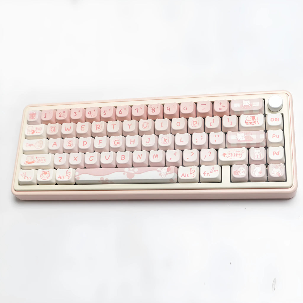 Full set of PBT mechanical keyboard keycaps showing uniform 26mm size and textured surface