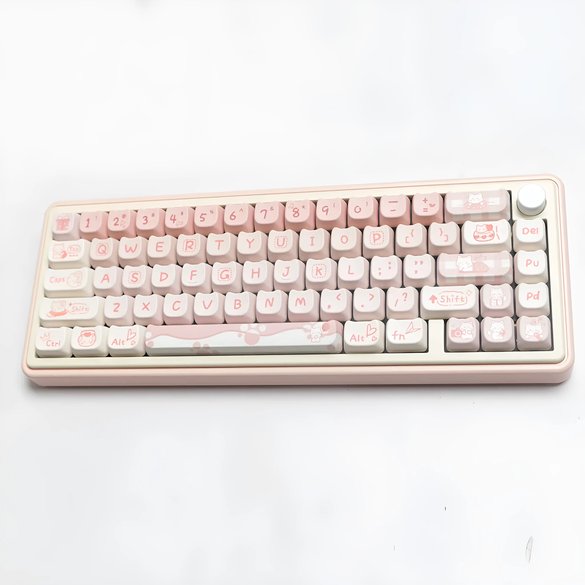 Full set of PBT mechanical keyboard keycaps showing uniform 26mm size and textured surface