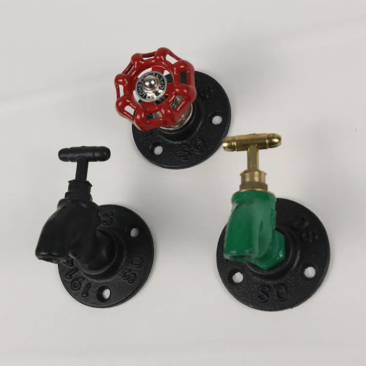 Modern minimalist metal wall hook in a water pipe style, shown in black, green, and red colour options.