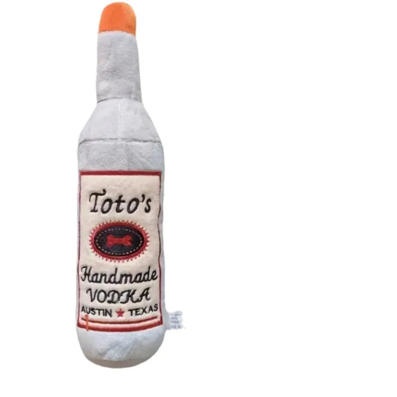 Brown plush wine bottle shaped dog toy with squeaker for small medium dogs