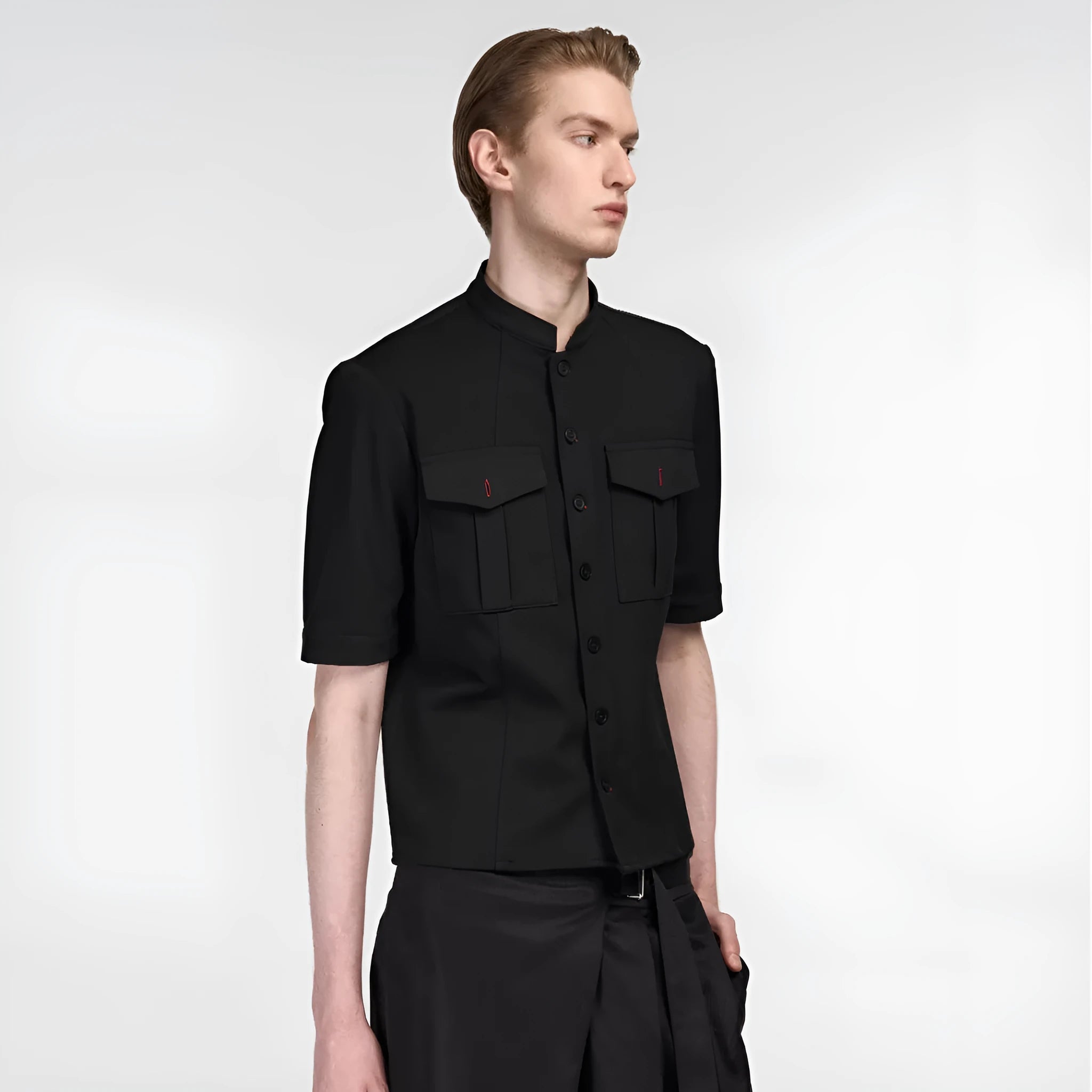Black handmade Red Eye design half sleeve hunting shirt with loose fit and shirt collar
