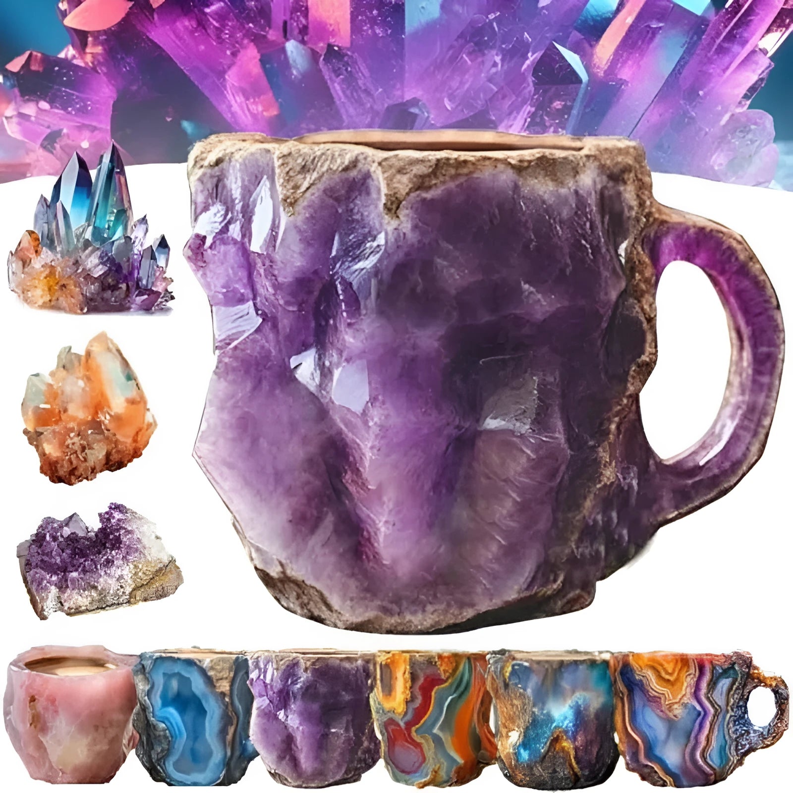Resin mineral crystal coffee mug with handle in Volcano Red colour, 400ml capacity