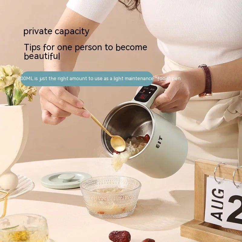Portable 0.8 litre electric stew cup in white with heating tube and US plug