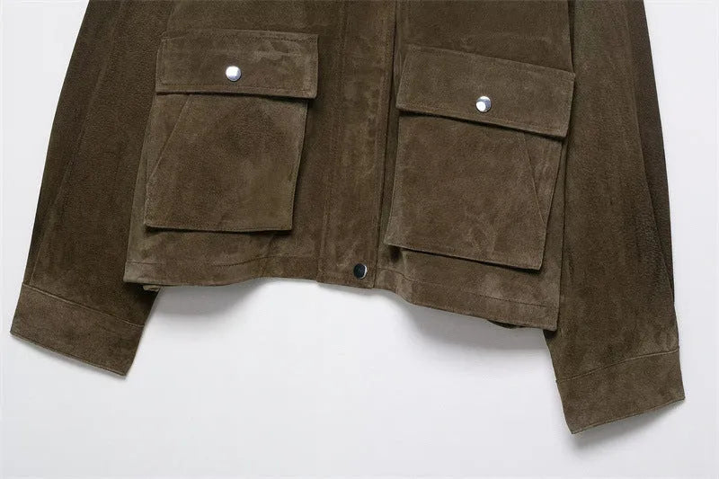 Women's PU leather casual jacket in regular fit Japanese Korean style