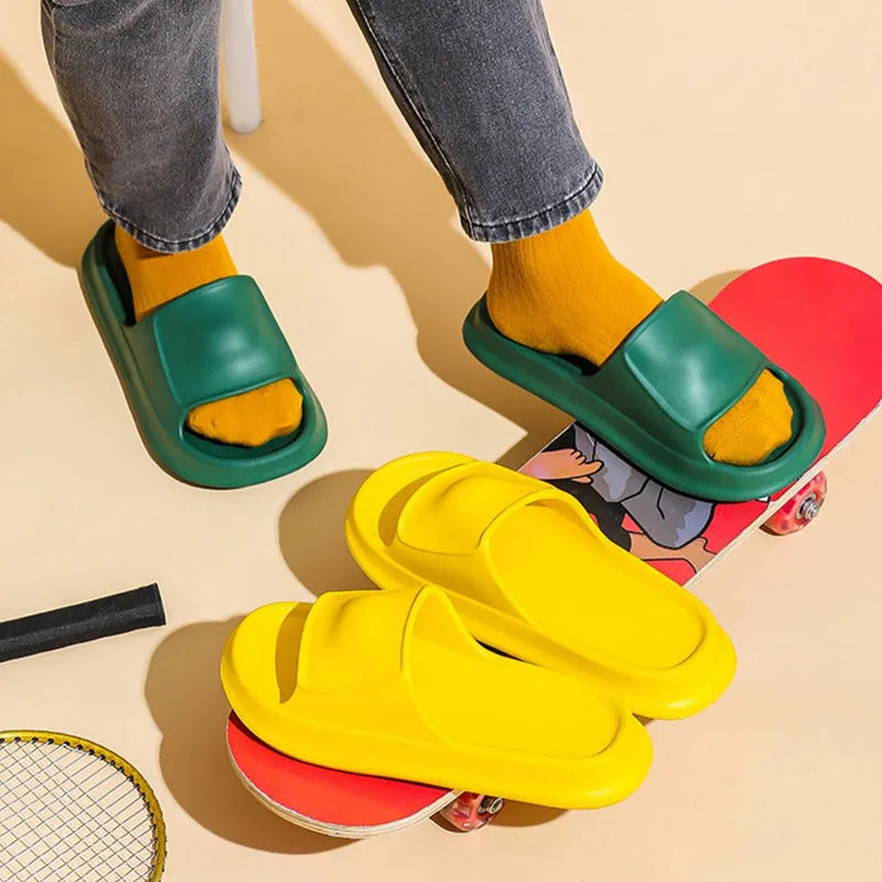 EVA flip-flop style slippers with a thick sole, shown in one of seven available colours.