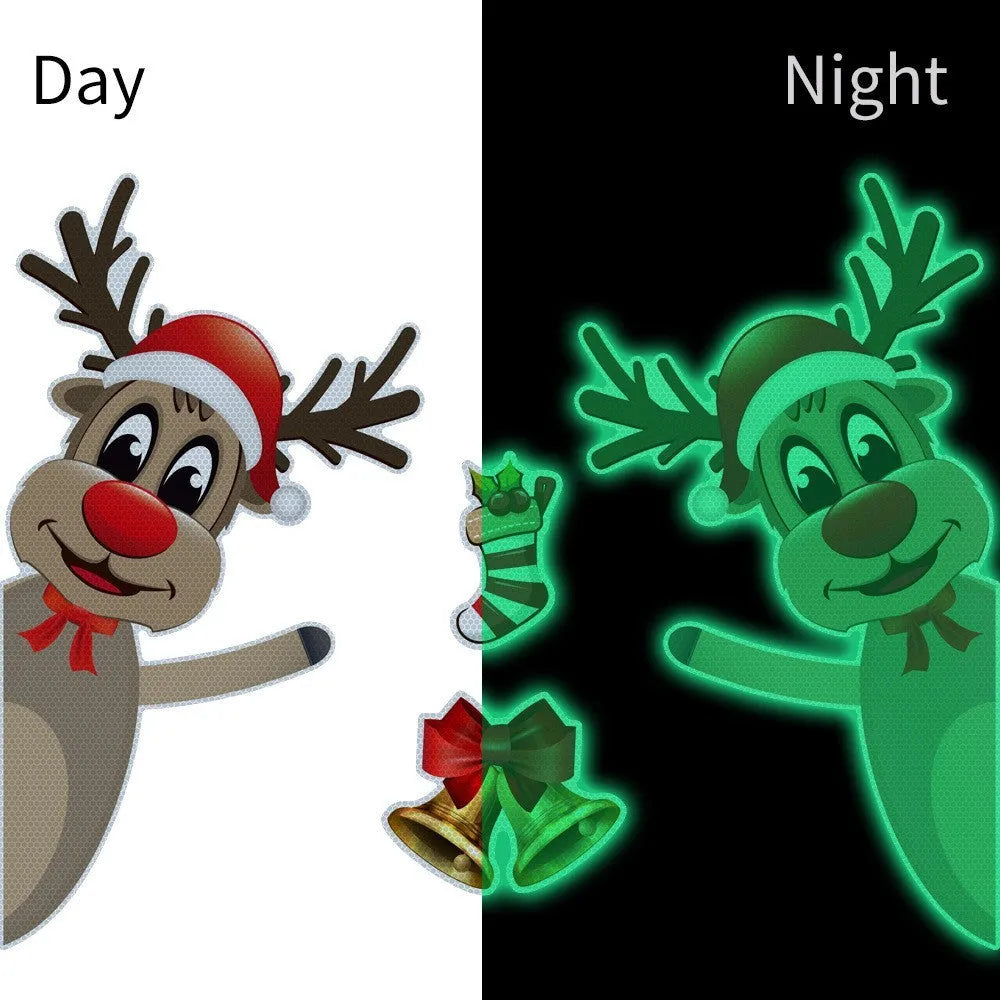 Christmas cartoon elk and bell magnetic car bumper stickers with luminous reflective surfaces