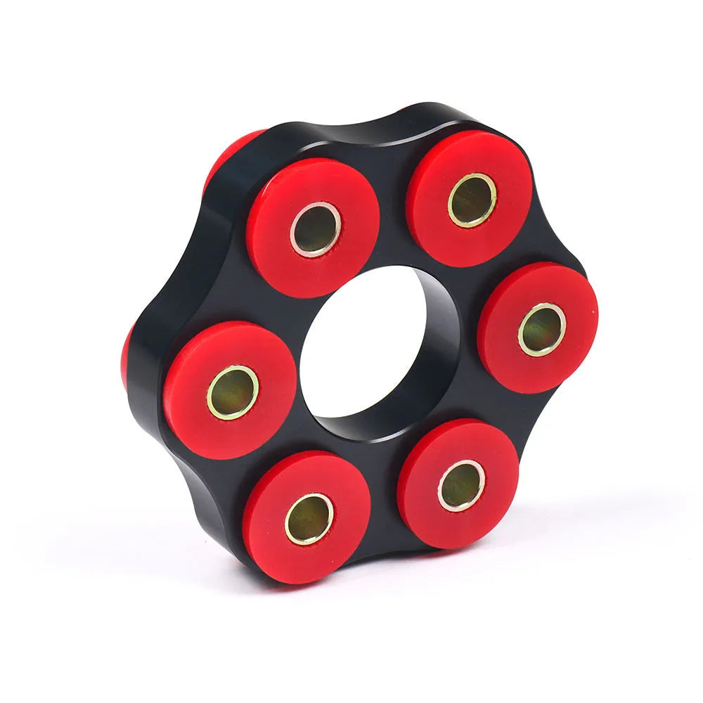 Red polyurethane and aluminium drive shaft connecting plate bracket for BMW E46, E36, E30 models.