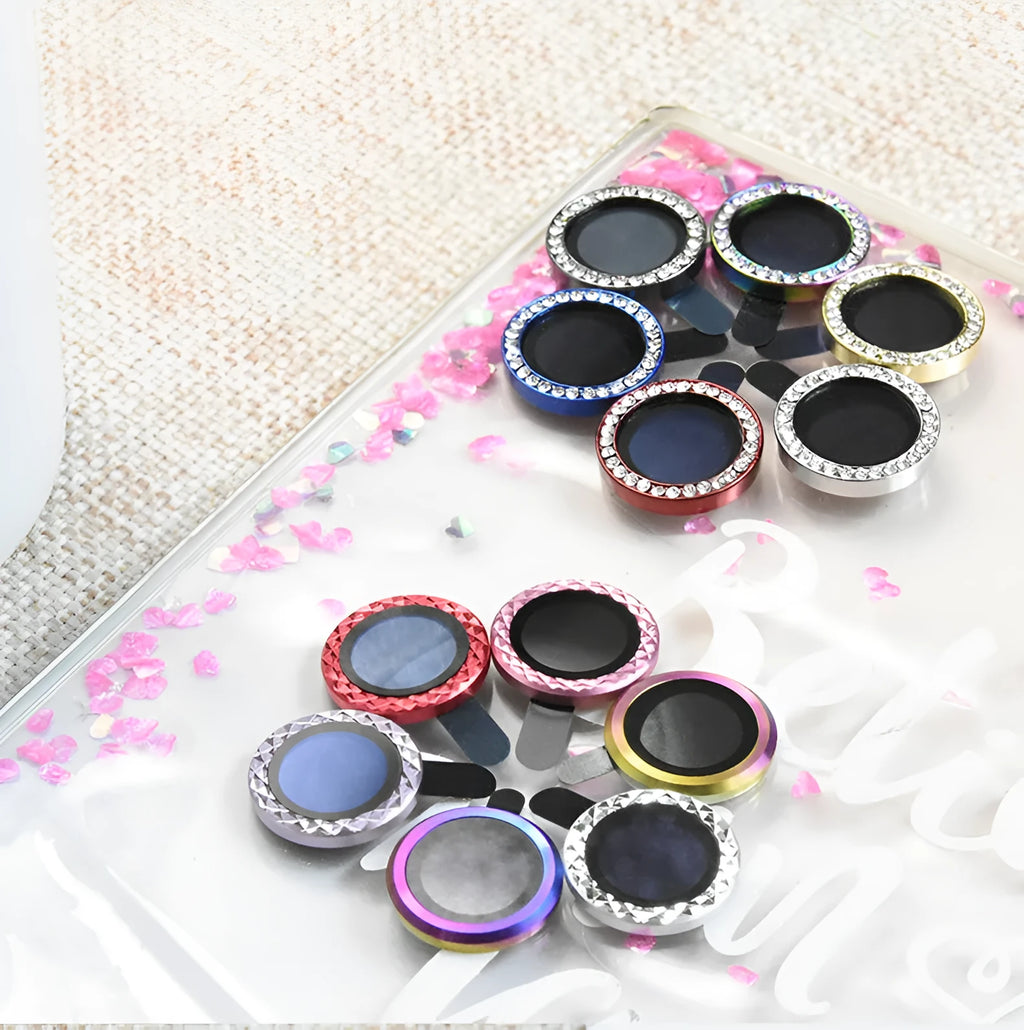 iPhone diamond pattern camera lens protector film in aluminium alloy and tempered glass