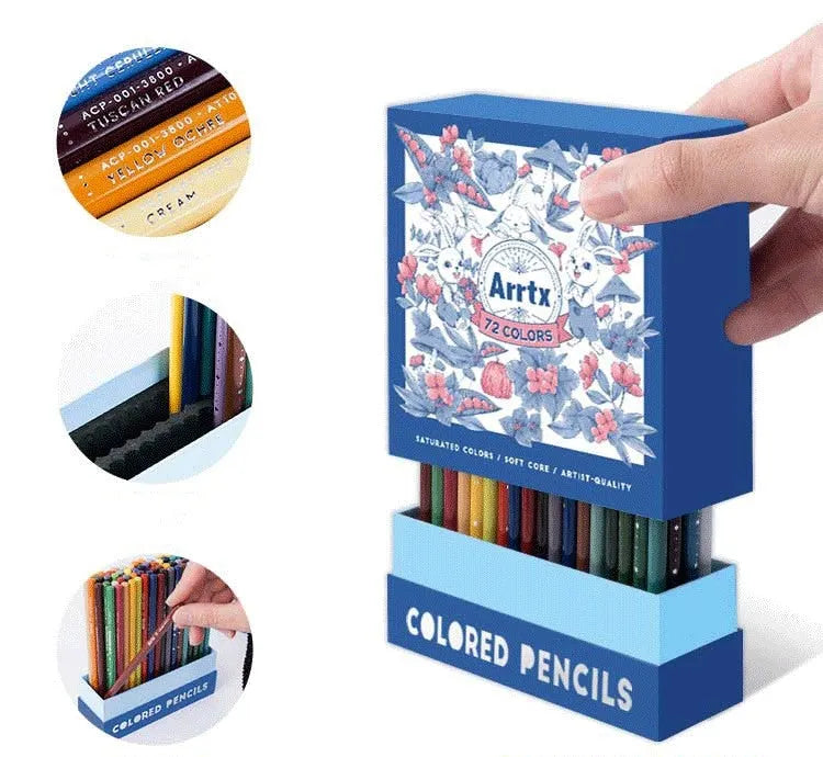 Boxed set of 72 artist colour pencils with basswood barrels for drawing and sketching.