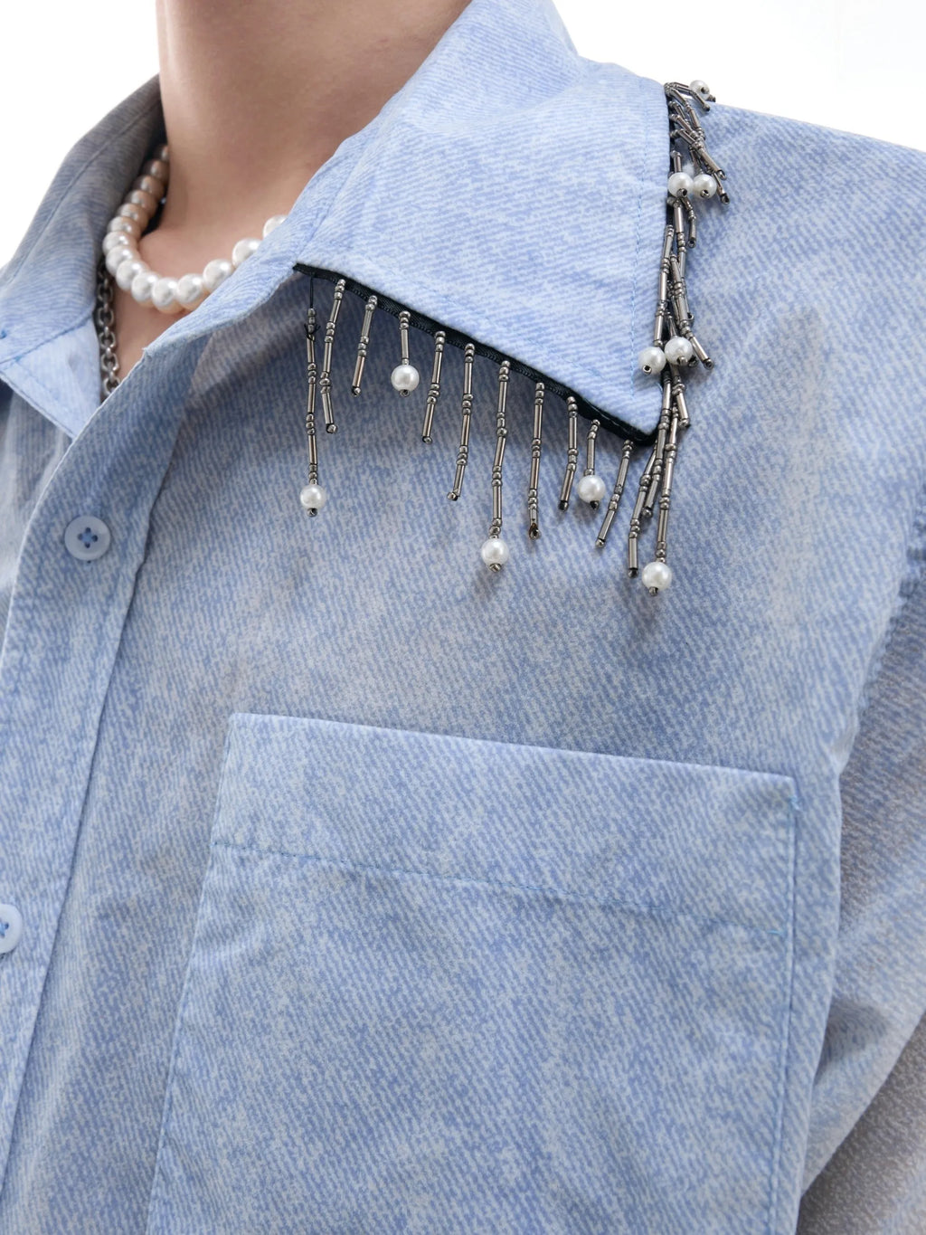 Man's blue and white gradient loose-fit casual half-sleeve polyester shirt
