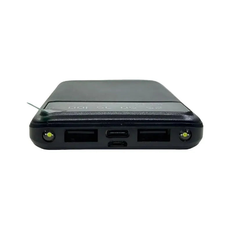Black ultra-thin 10000mAh power bank showing compact 67x14x140mm dimensions
