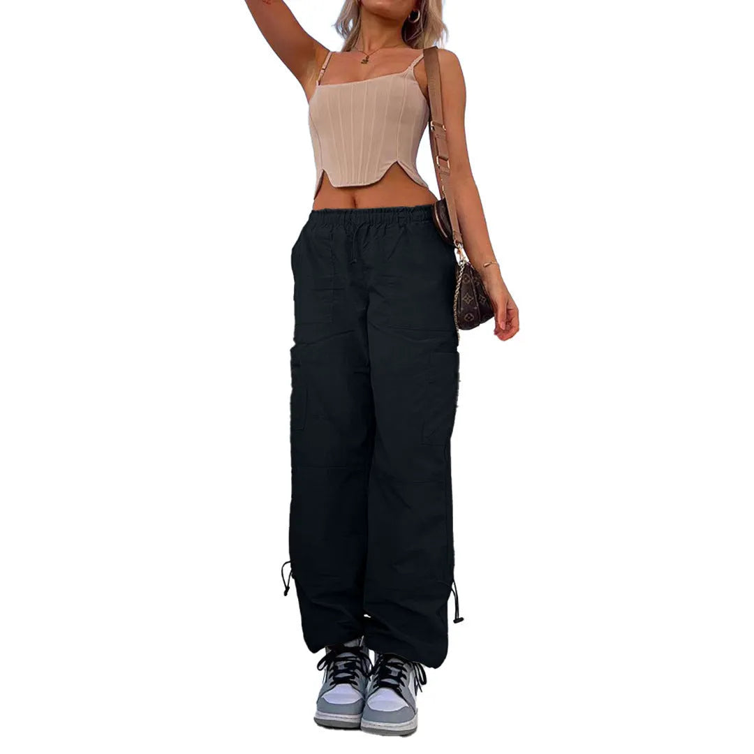 Straight-leg cargo casual trousers with multiple pockets in a neutral colour.