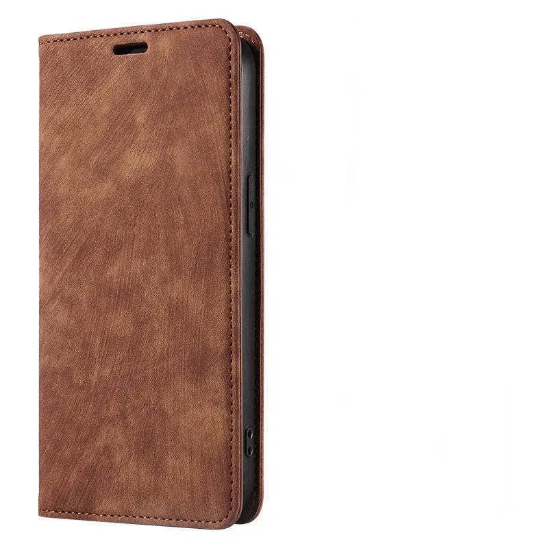 Magnetic leather flip phone case for iPhone in seven colours including grey, lake green, and pink
