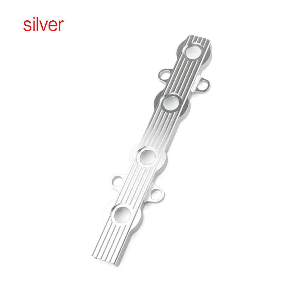 Aluminium alloy engine harness housing cover in blue, red, and silver colours, showing versions with and without holes.