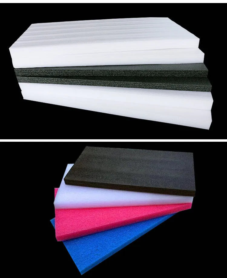 White high density EPE pearl cotton foam board showing thickness, 2 metres by 1 metre.