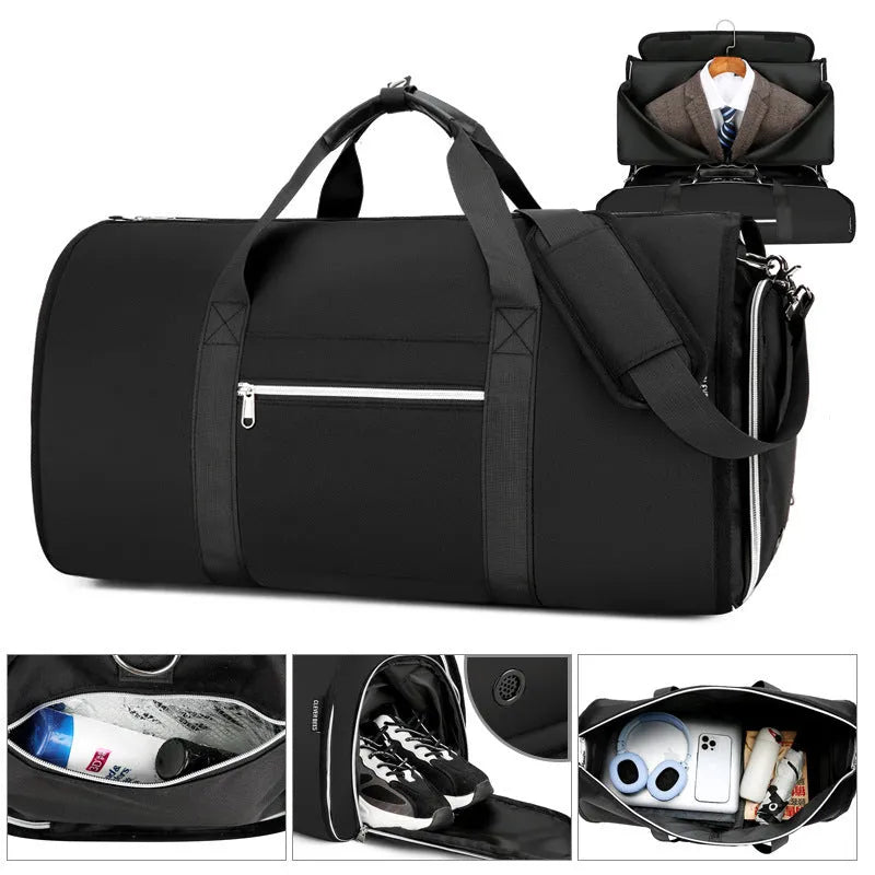 Grey Oxford cloth multi-purpose storage bag with compartments showing dry wet separation feature.