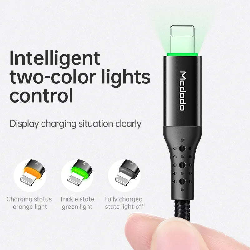 Black Apple USB charging cable with single-head connector, 1.2m length, on white background