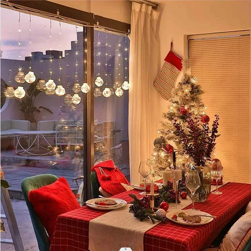 10-piece LED Christmas curtain lamp set with fairy snowman wishing ball designs for window decoration
