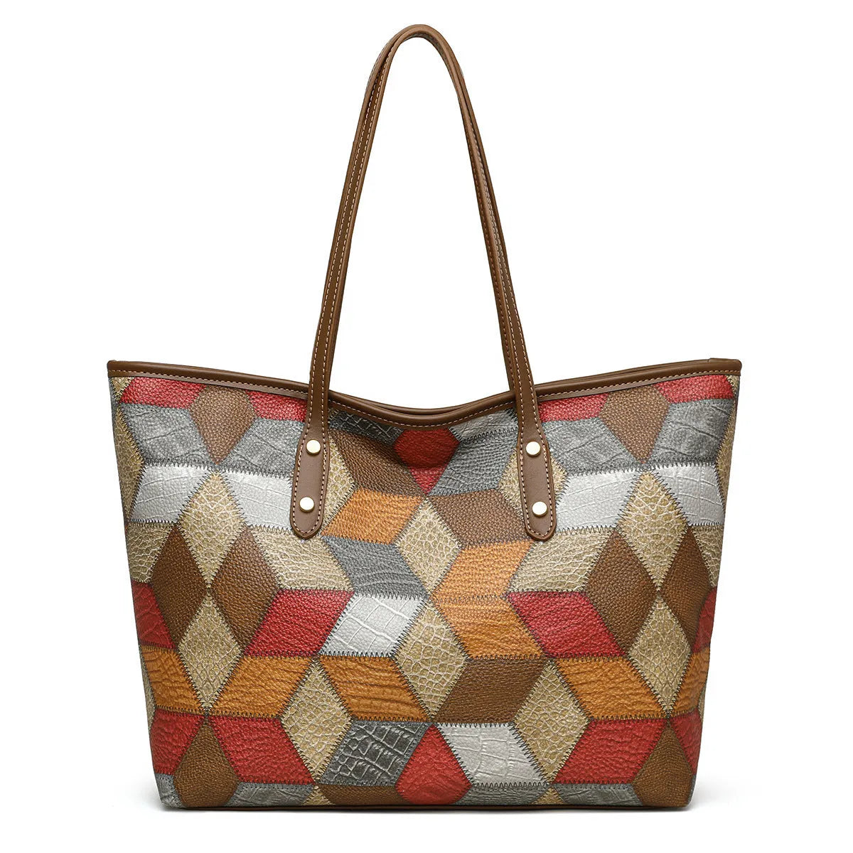 Women's PVC shoulder handbag in blue brown colour with sandwich pocket design for business commuting