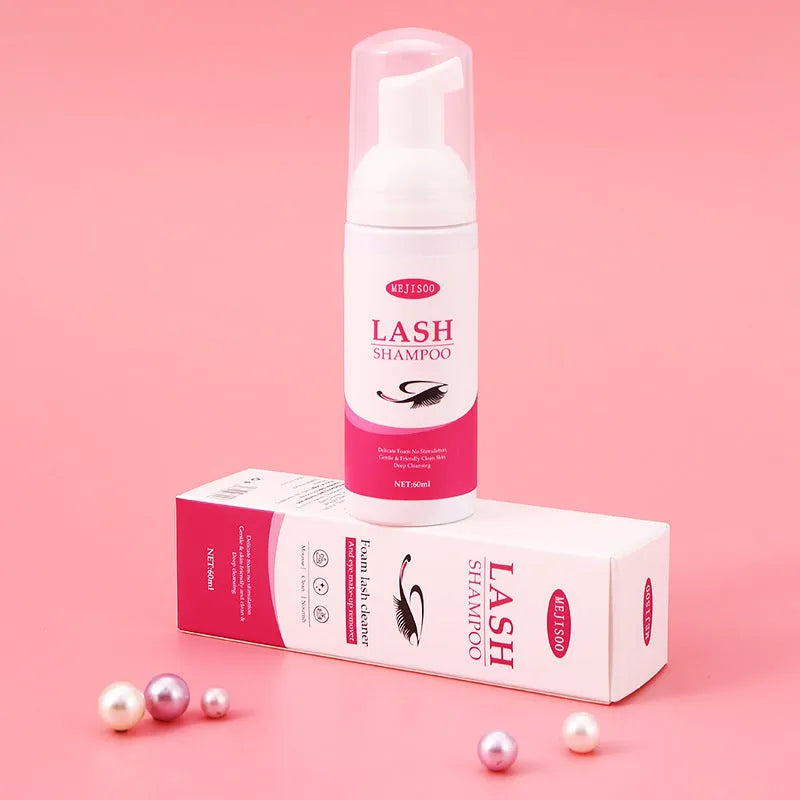 60ml lash shampoo mousse bottle with application brush for cleaning eyelash extensions