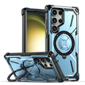 Magnetic phone case with ring holder bracket in black, drop-resistant PC TPU cover for Samsung or Apple