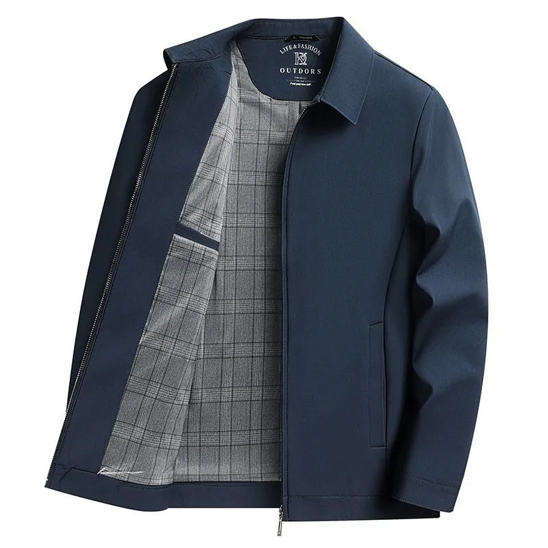 Men's casual loose fit polo collar jacket in polyester with side seam pockets