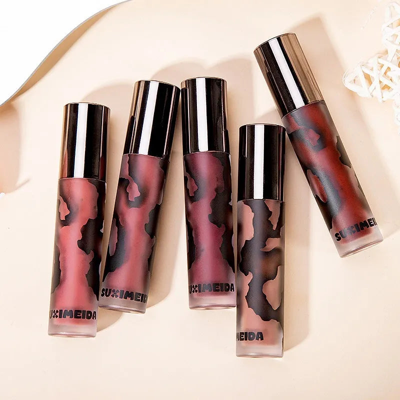 Lava Secret Matte Lip Mud Lipstick in shades Orange Brown Coffee, Cool Gray, Cinnamon Coffee, Jujube Red, and Smoked Purple
