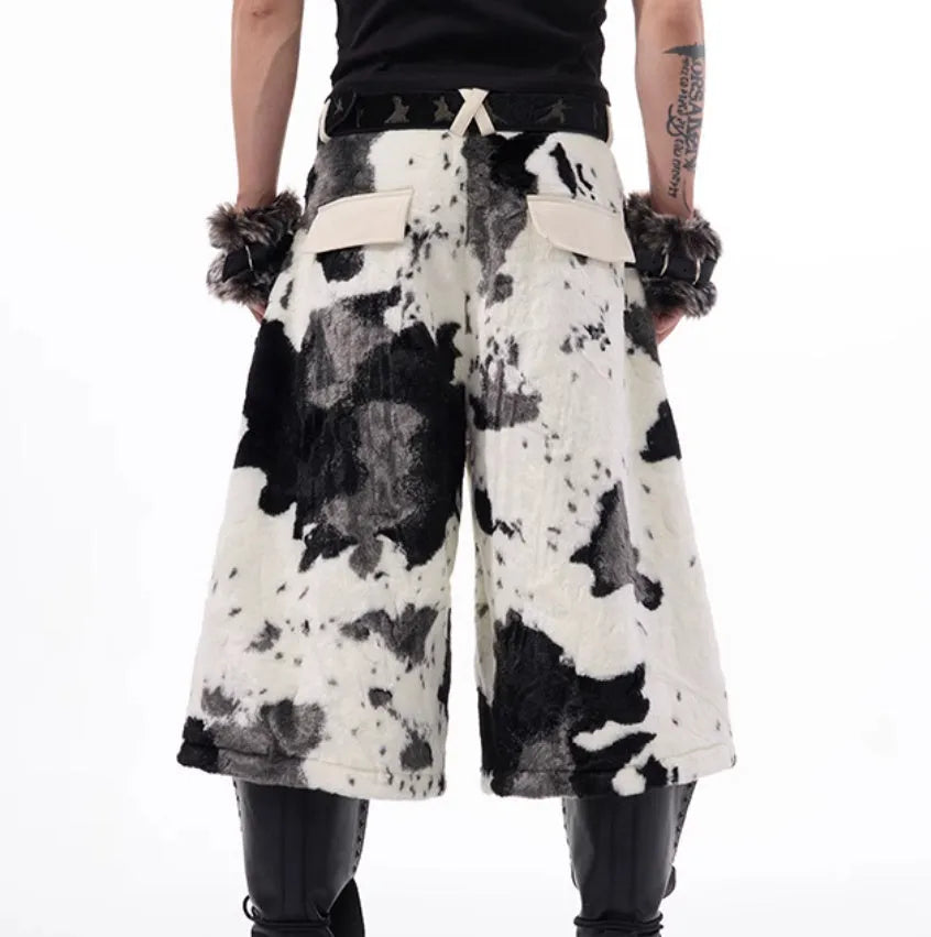 Stitching milk fibre fur cropped pants with personalised pattern options in fashionable city style