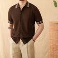 Men's cotton blend lapel collar polo shirt in apricot colour with short sleeves