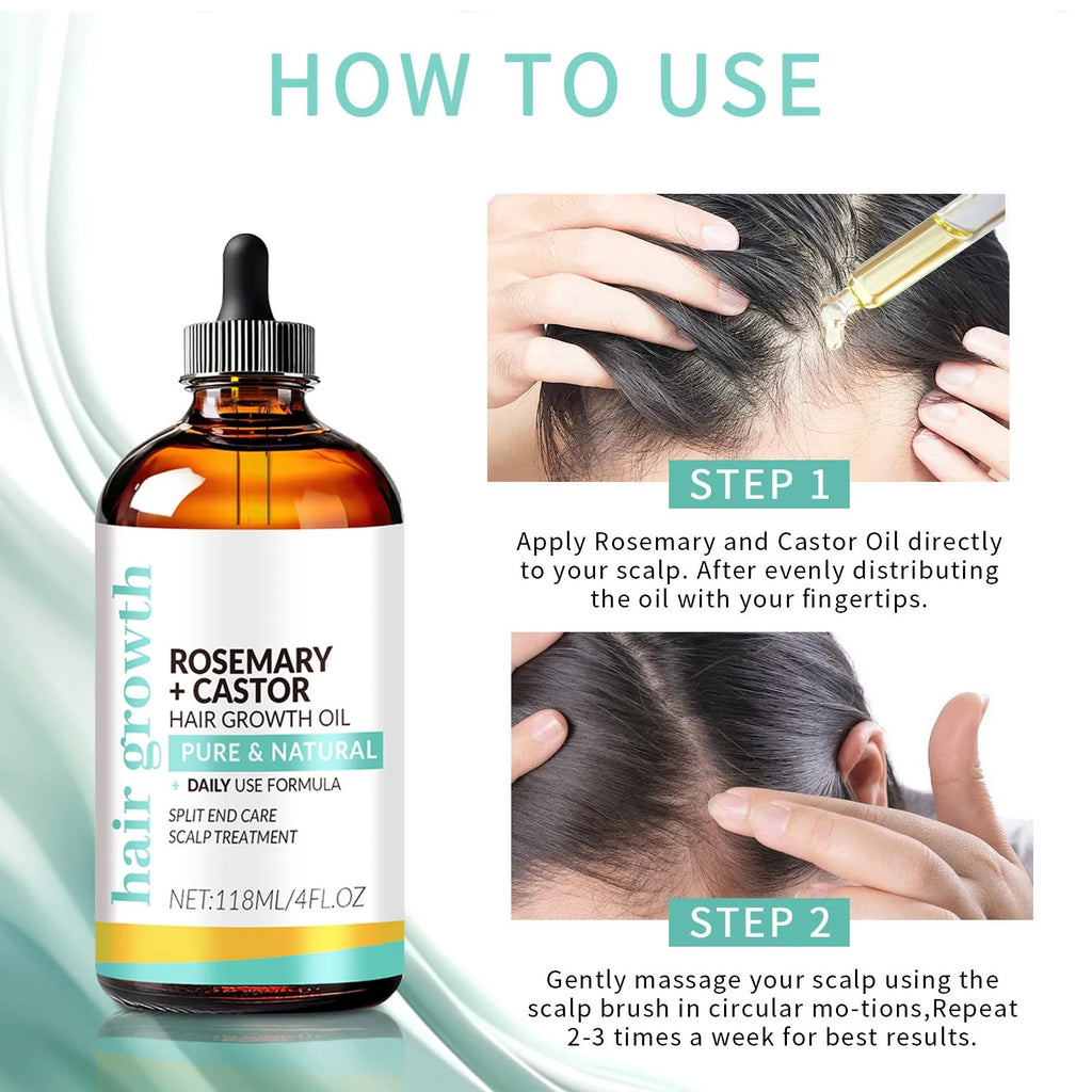 Bright yellow hair treatment oil in 118ml bottle with massage brush applicator for dense long hair care