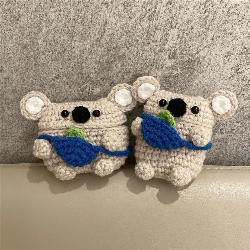 Hand-knitted koala bear backpack design earphone cover for AirPods charging case protection