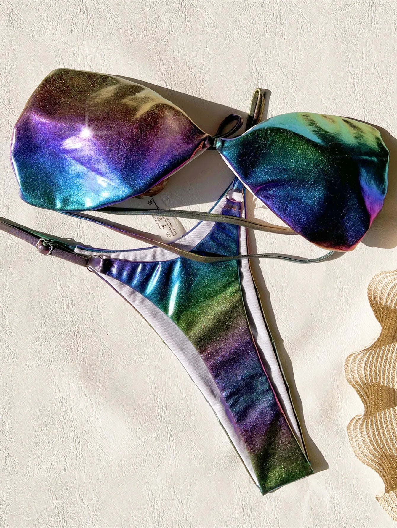 Women's gradient purple bikini swimsuit set on mannequin