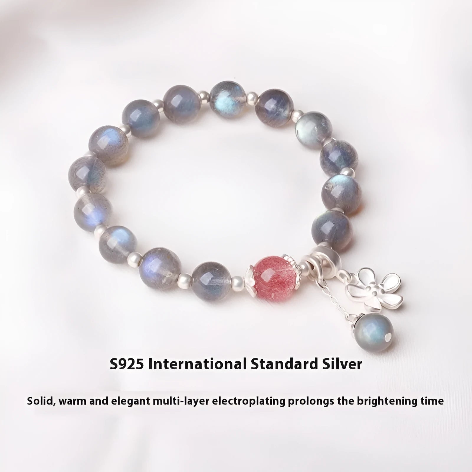 Women's 925 silver bracelet with a 7.5mm grey moonlight lime crystal zodiac charm.