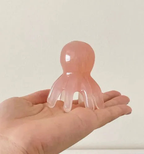 Pink natural resin octopus massage comb with storage bag for facial and periocular meridian massage