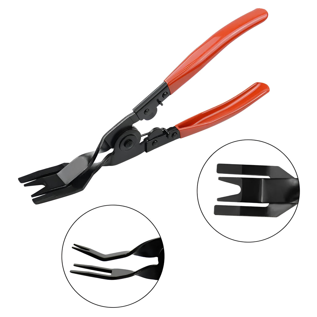 Red handle steel clip driver tool for General Motors door panel clip removal