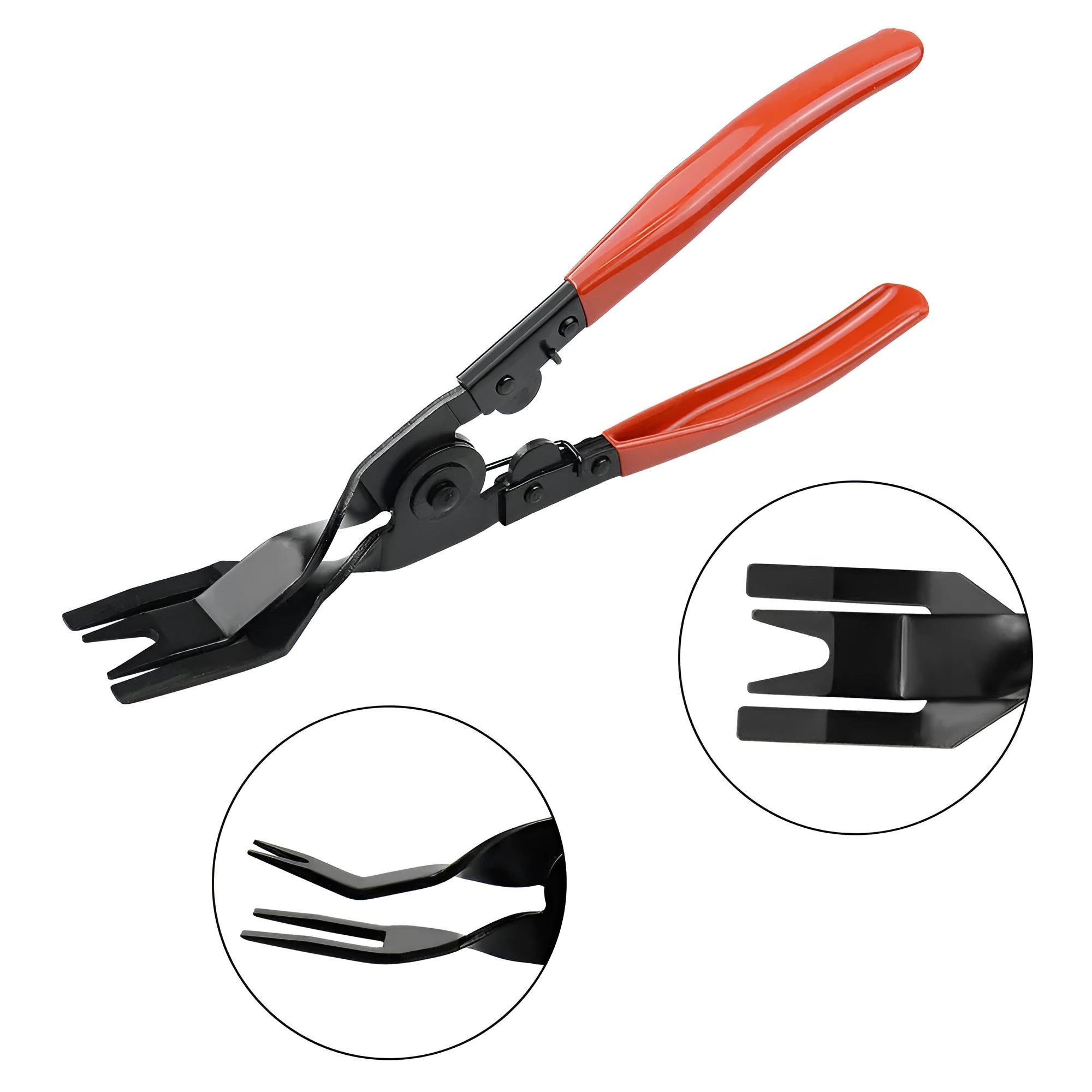 Red handle steel clip driver tool for General Motors door panel clip removal