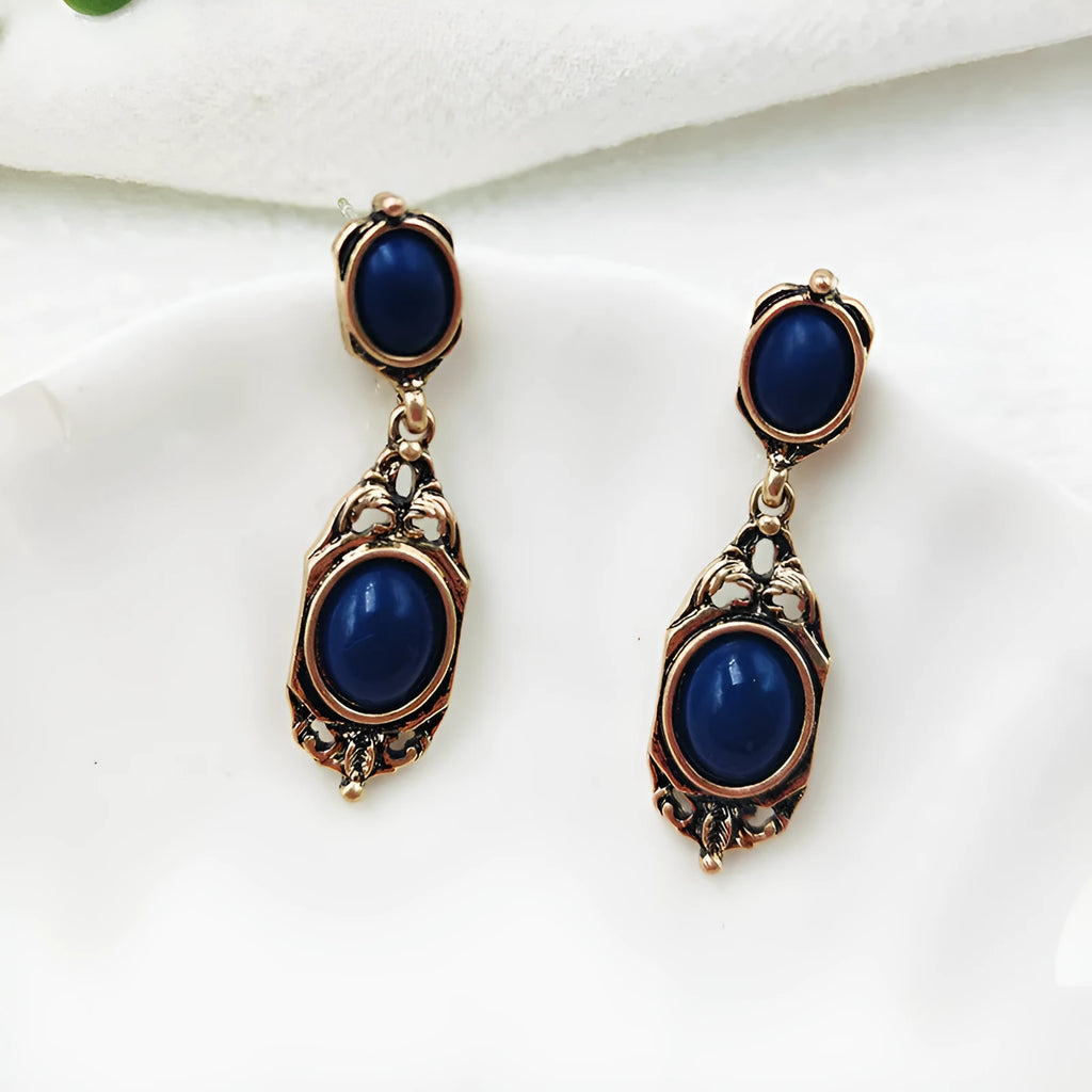 Retro Chinese style alloy earring pair with electroplated silver finish showing silver needle and triangle ear clip options