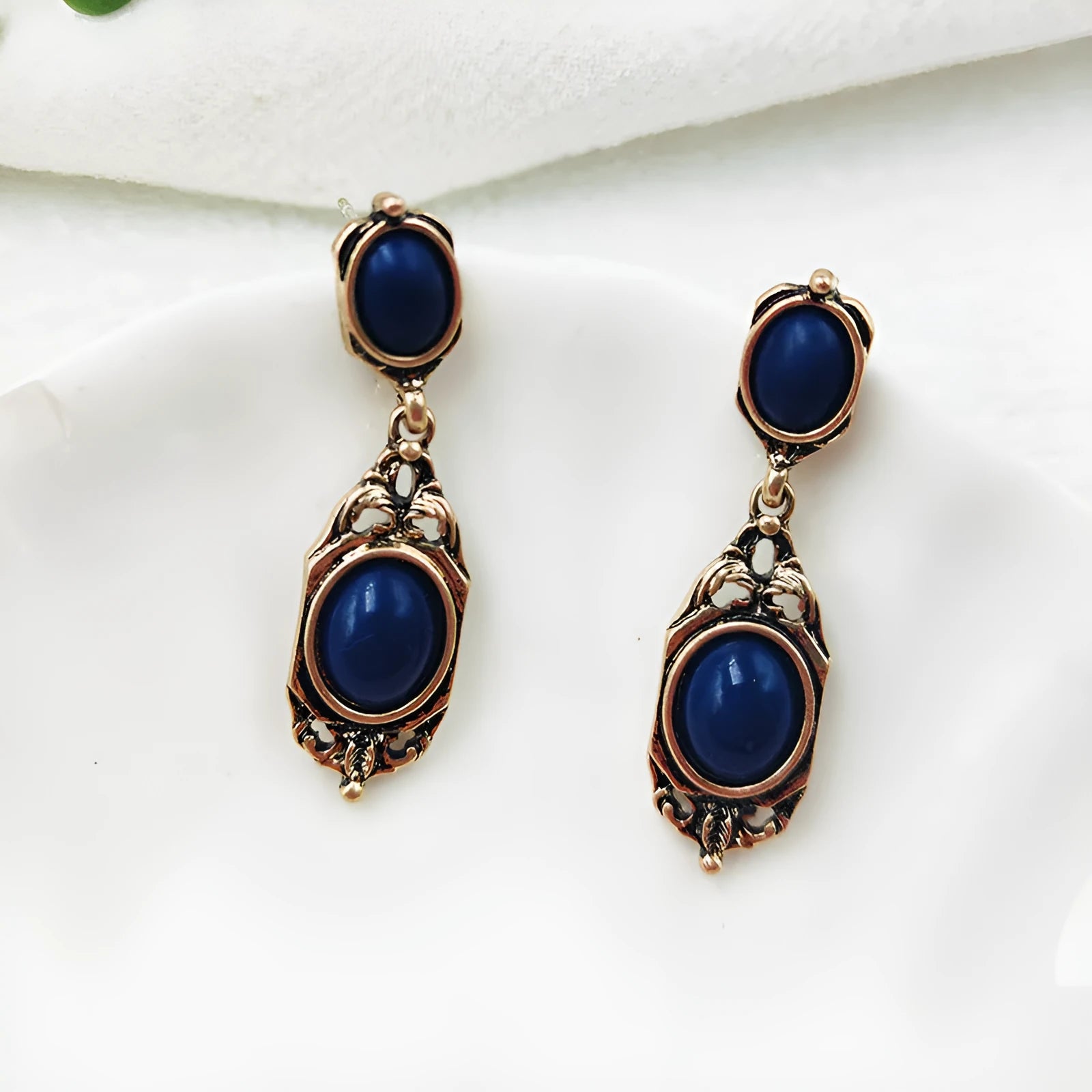 Retro Chinese style alloy earring pair with electroplated silver finish showing silver needle and triangle ear clip options