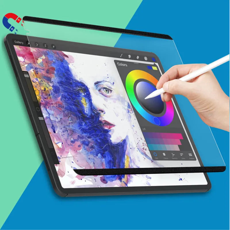 Second generation magnetic painting film for iPad screen protection with application tools