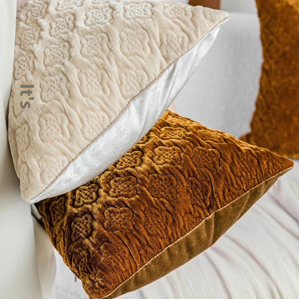 Brown gold quilted cotton cushion with Chinese antique style three-dimensional pattern