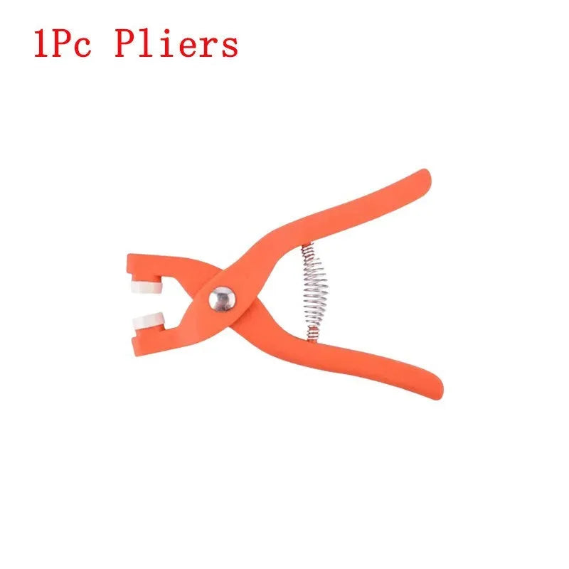 Stainless steel five claw no sew buttons and pliers tool for children's clothing.